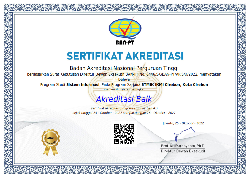 Sertifikat Akreditasi S1 Sistem Informasi